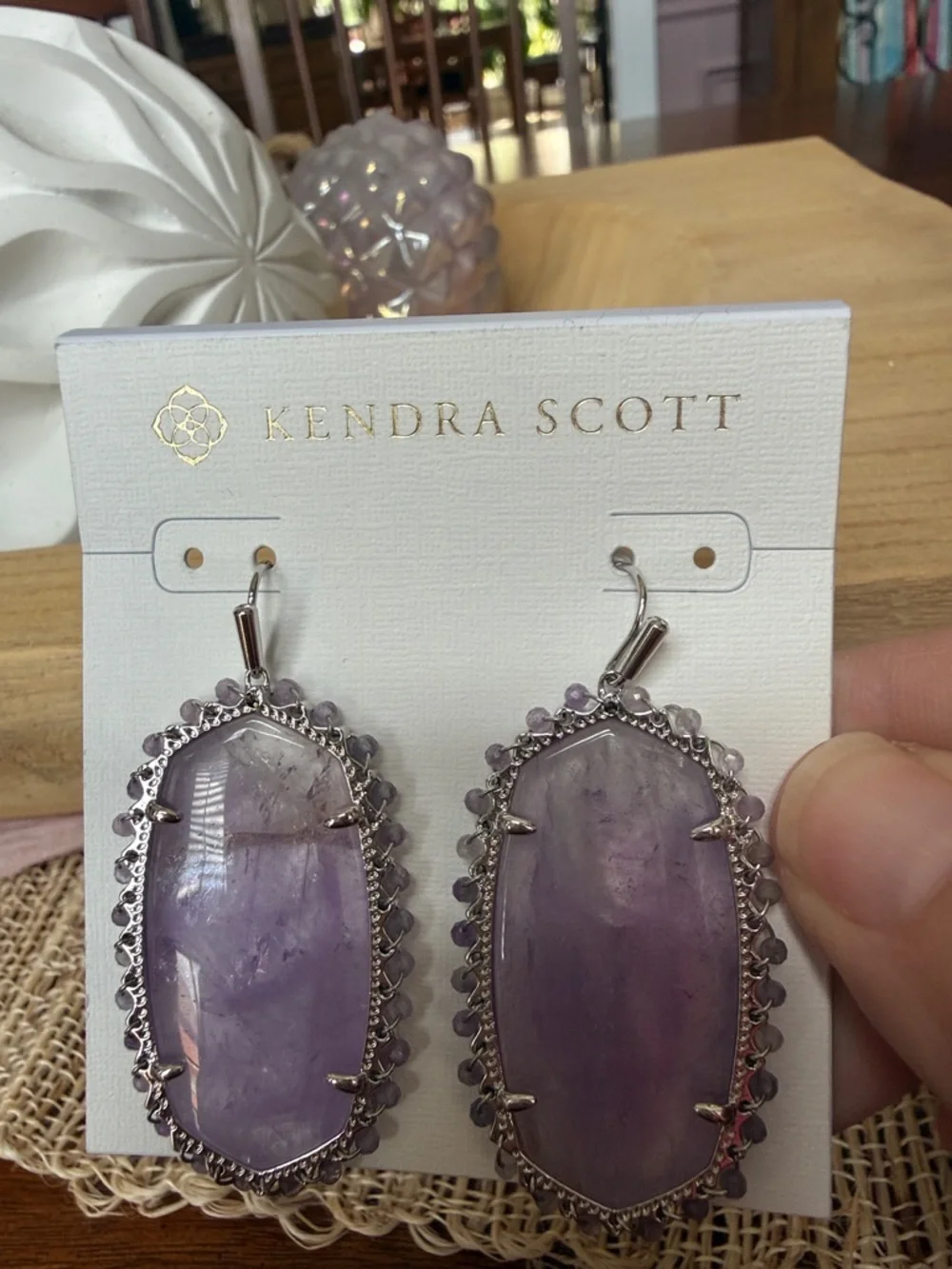 Kendra Scott Beaded Danielle Statement Earrings Amethyst Silver